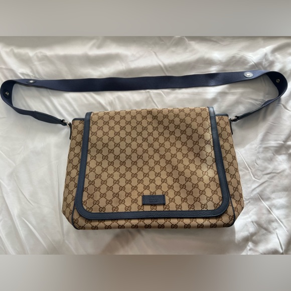 Gucci GG Canvas Messenger Diaper Bag - Blue Trim